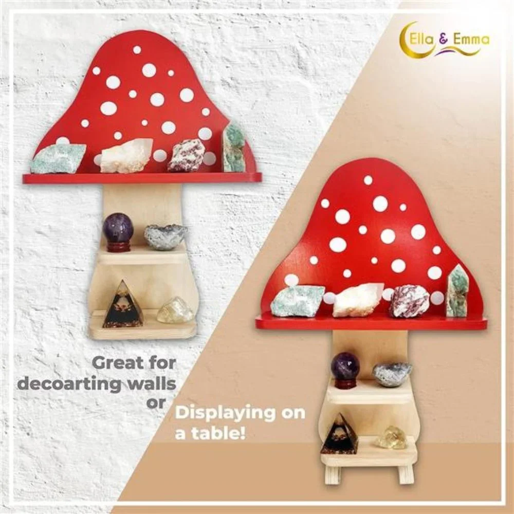 Floating Wooden Mushroom Shelf - Bathroom Shelves Mushroom Decor, Wall Shelves